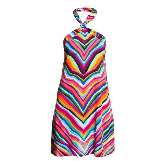 NWT 𝅺TRINA TURK Louvre Short Halter Stripe Dress Size Small - Picture 3 of 11